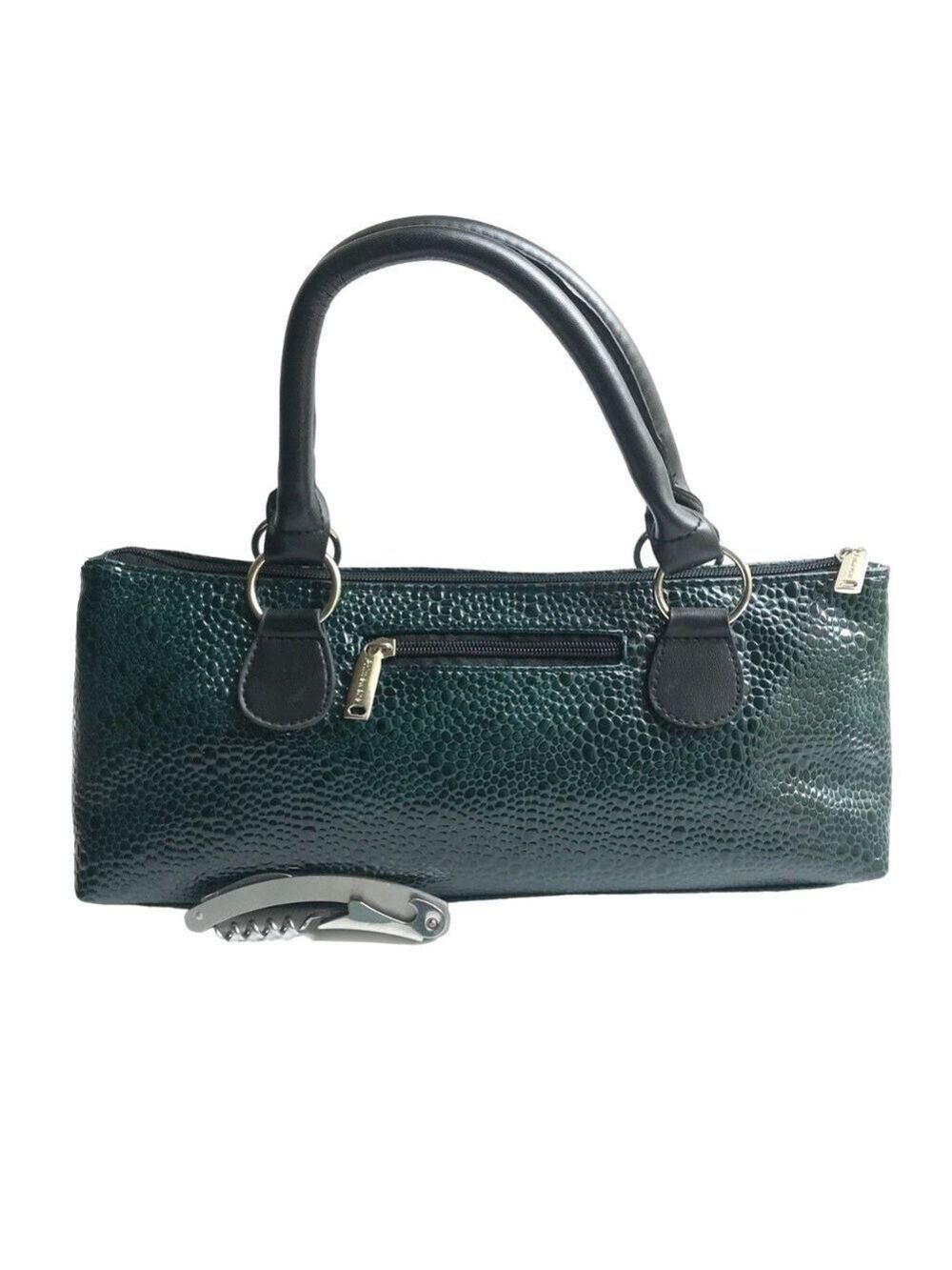 NWOT Primeware Wine Clutch Bag + Corkscrew Teal Crocodile Printed Vegan Leather